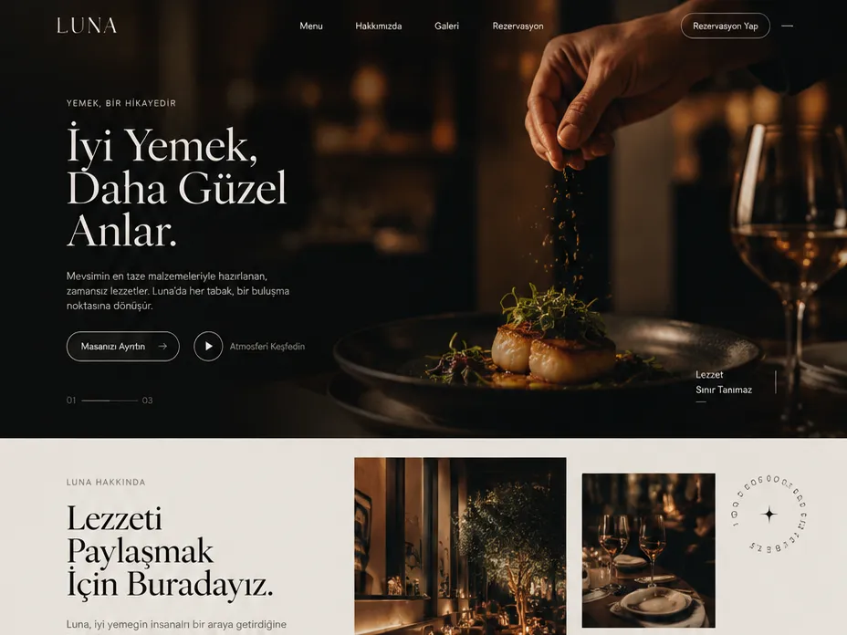 Yunoza Restoran örnek web sitesinin görseli
