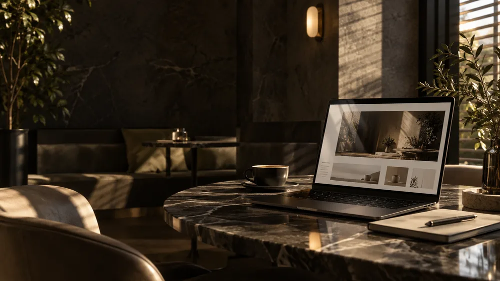 Yunoza web sitesi hizmeti için hazırlanmış sakin kafe çalışma alanı